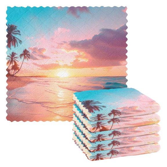 6 Packs Summer Sunset Beach Kitchen Dish Towels Soft Absorbent Dish Cloths 11"x11"