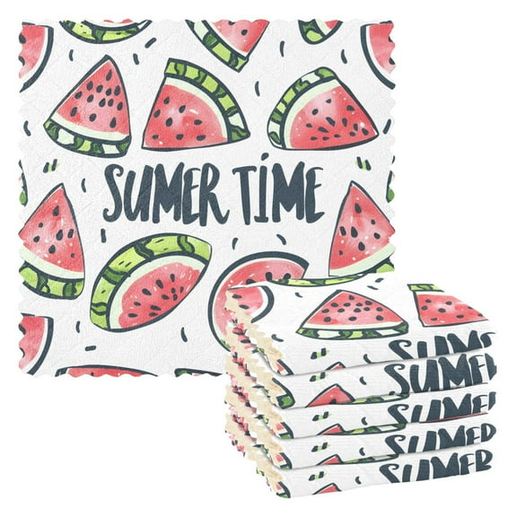 6 Packs Summer Time Watermelon Slice Kitchen Dish Towels Soft Absorbent Dish Cloths 11"x11"