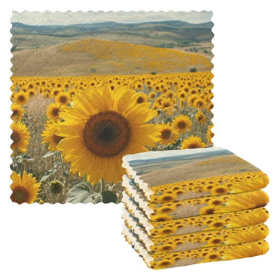 6 Packs Sunflower Sea Kitchen Dish Towels Soft Absorbent Dish Cloths 11"x11"