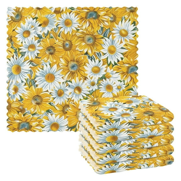 6 Packs Sunflowers and Chrysanthemum Kitchen Dish Towels Soft Absorbent Dish Cloths 11"x11"