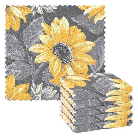 6 Packs Sunflowers with Leaves Kitchen Dish Towels Soft Absorbent Dish Cloths 11"x11"