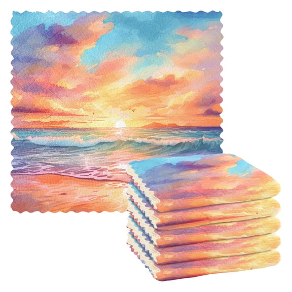 6 Packs Sunset Beach Wave Kitchen Dish Towels Soft Absorbent Dish Cloths 11"x11"
