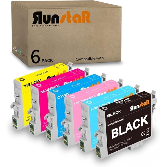 6 Packs T048 Ink Cartridge Replacement for Epson 48 T048 use for Epson Stylus Photo R200 R220 R300 R300M R320 R340 RX500 RX600 RX620 Printer (BK/C/M/Y/LC/LM)