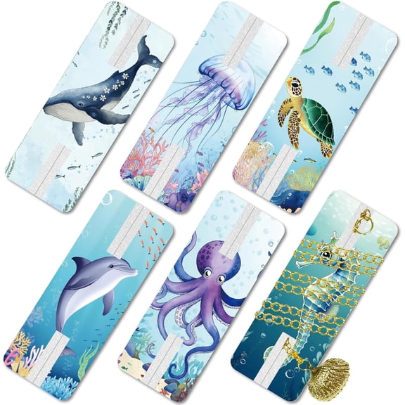6 Packs Tangle-Free Necklace Cards Necklace Display Card Organizer Cards Storage Card Printed Reusable Portable with Bag Foam for Necklace Bracelet Chain Travel 2.52x0.94 Inch Ocean DIY Making