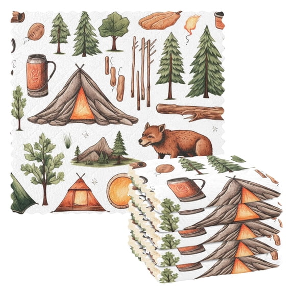 6 Packs Tent Dog Tree Kettle Pot Kitchen Dish Towels Soft Absorbent Dish Cloths 11"x11"