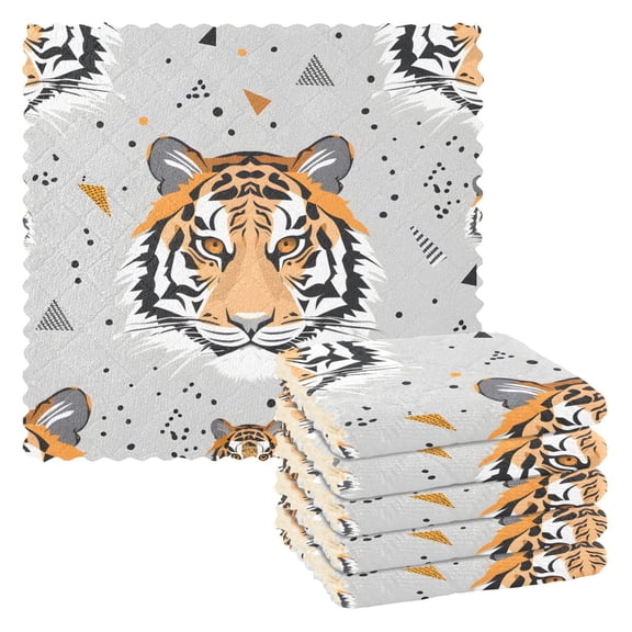 6 Packs Tigers Face and Triangles Kitchen Dish Towels Soft Absorbent Dish Cloths 11"x11"