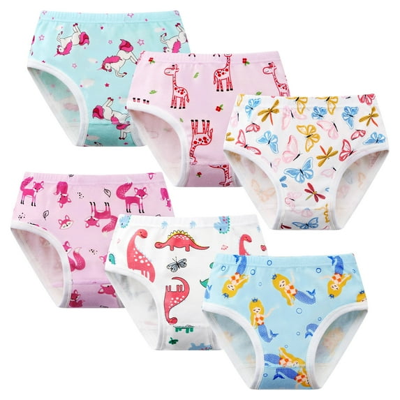 Toddler Girls Cotton Underwear by Ingzy - 6-Pack Cute Printed Kids Undies, Soft Comfortable Panties for 2-7 Years Old