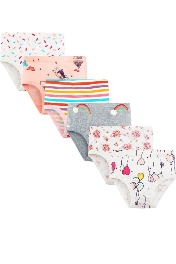 100% Cotton Toddler & Little Girls Underwear, 6-Pack Soft Comfortable Kids Panties & Undies for Big Girls Ages 2-7 Years