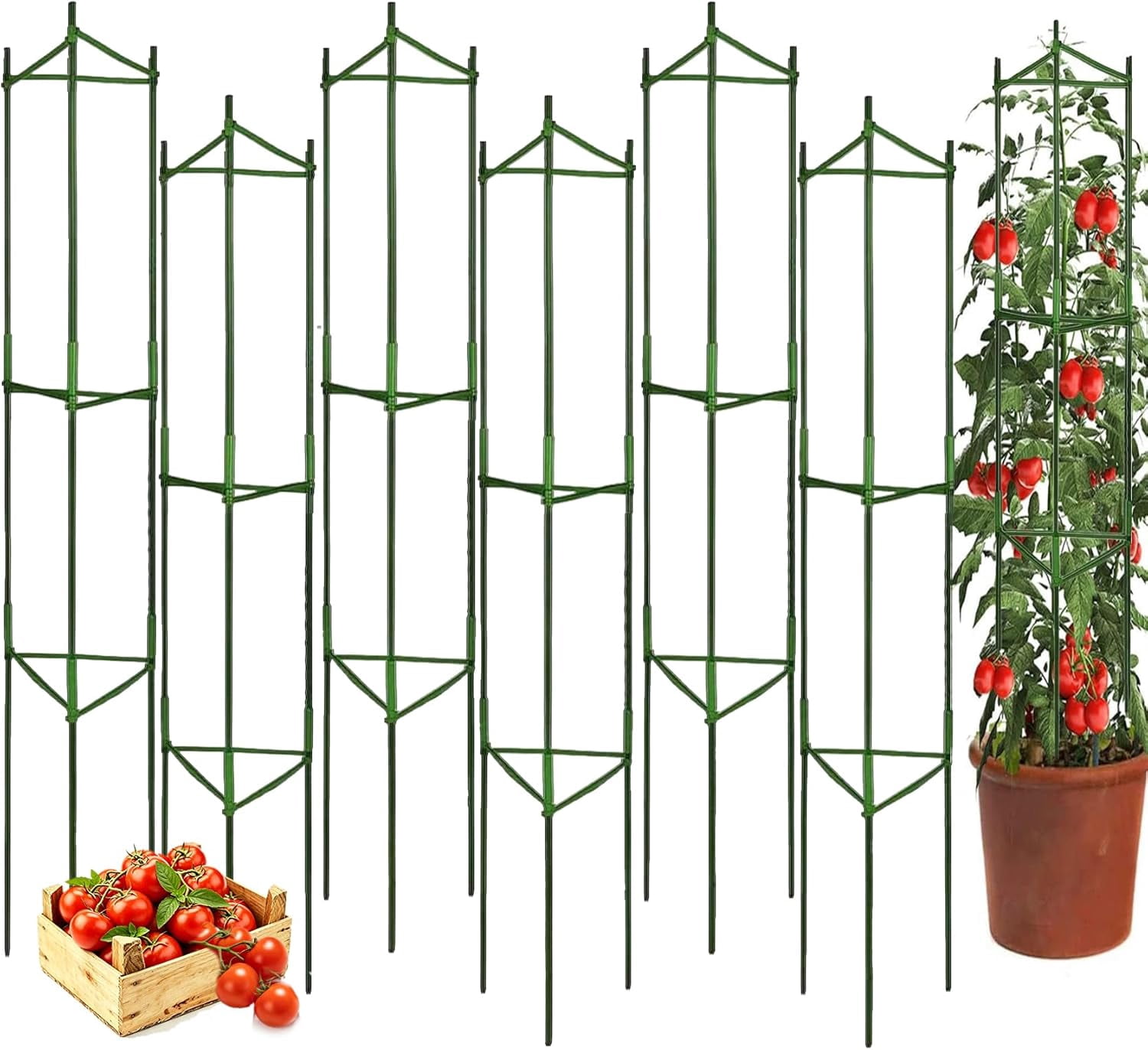6 Packs Tomato Cage for Garden Plant Support, Up to 48inch Garden Plant Stakes Tomato Trellis for Potted Plants, Deformable Tomato Cage Trellis for Climbing Plants Vegetables Flowers