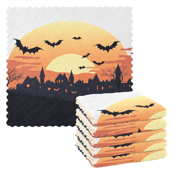 6 Packs Town Bat Sunset Kitchen Dish Towels Soft Absorbent Dish Cloths 11"x11"