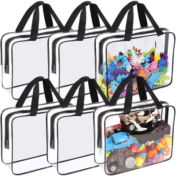 Large Toy Storage Bag, 6 Packs Clear PVC Toy Organizer with Zipper for Board Games, Books, Puzzles, Building Blocks Back to School