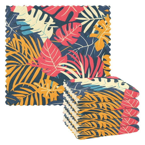 6 Packs Tropical Exotic Leaves Kitchen Dish Towels Soft Absorbent Dish Cloths 11"x11"
