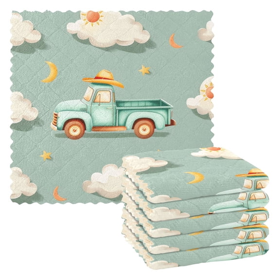 6 Packs Truck and Straw Hat Kitchen Dish Towels Soft Absorbent Dish Cloths 11"x11"