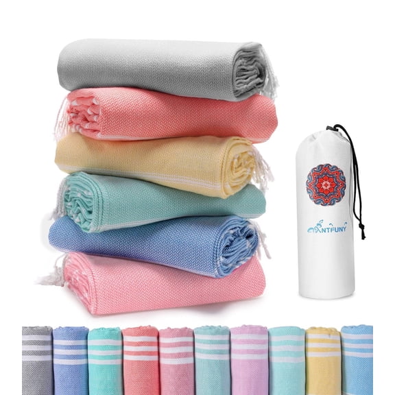 6 Packs Turkish Beach Towels Vacation Essentials Quick Dry Sand Free Soft Large Xl Big Blanket Adult Oversized Bath Pool Swim Towel Set Bulk Multipack Lightweight Thin Sandless Fast Drying Compact