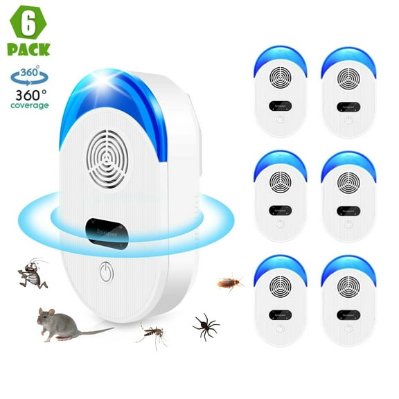 6 Packs Ultrasonic Pest Repeler, Electric Mice Repelent Plug ins for Bugs, Mouse, Roach, Rat, Rodent, Mosquitoes, Spider, Pest Control Plug in Indoor for House, Kitchen, Garage, Office, Warehouse