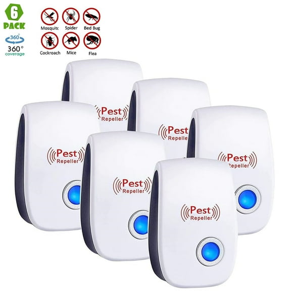 6 Packs Ultrasonic Pest Repeler Indoor, Electronic Pest Control Plug in Indoor for Mice, Fleas, Roaches, Rats, Rodents, Bugs, Spiders, Mouse Repelent for Home, Garage, Office, Warehouse