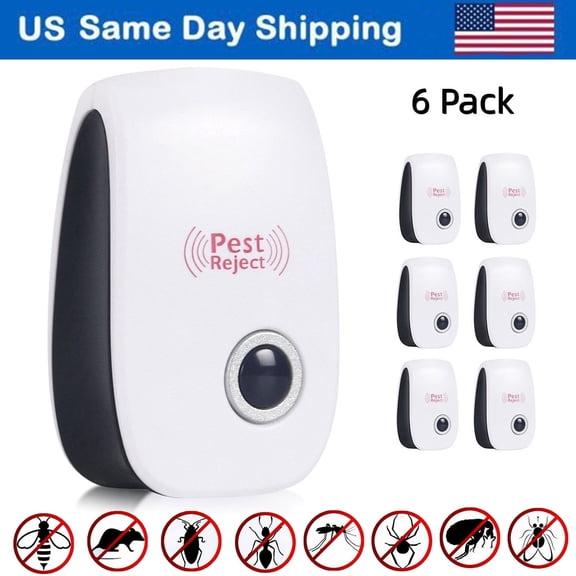 6 Packs Ultrasonic Pest Repeller Electronic Plug in Indoor Sonic Repellent Pest Control for Bugs Roaches Insects Mice Spiders Mosquitoes