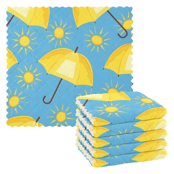 6 Packs Umbrella with Sun Kitchen Dish Towels Soft Absorbent Dish Cloths 11"x11"