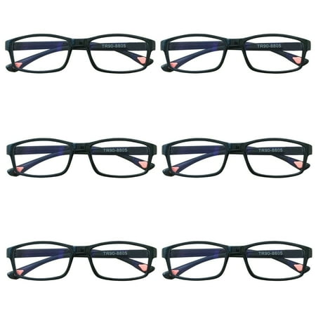 6 Packs Unisex Fashion Rectangular Reading Glasses Blue Light Blocking Readers for Men Women +2.00