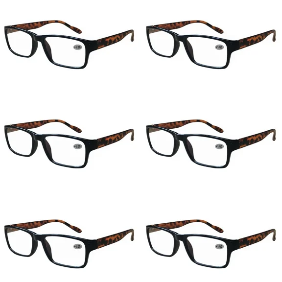 6 Packs Unisex Square Frame Blue Light Blocking Computer Reading Glasses Readers for Men Women +1.50