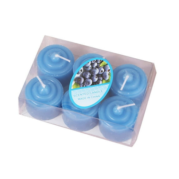 6 Packs Valentine's Day Floral Scent Votive Candles, 1.4 Inch Diameter Colored Wax Candles for Valentines Wedding, Party, Holiday & Home Decoration,Blue