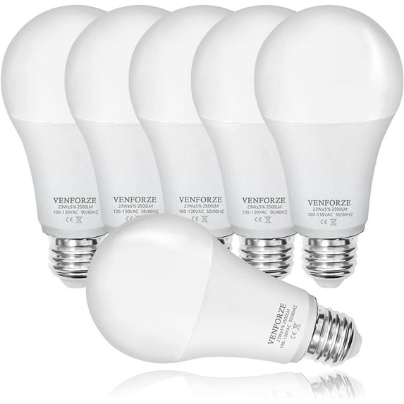 6 Packs Venforze Bright Light Bulb,2500LM E26 Led Bulb 23W 150w-200w Equivalent, Warm White 4000K A21 Led Light Bulb Non-Dimmable