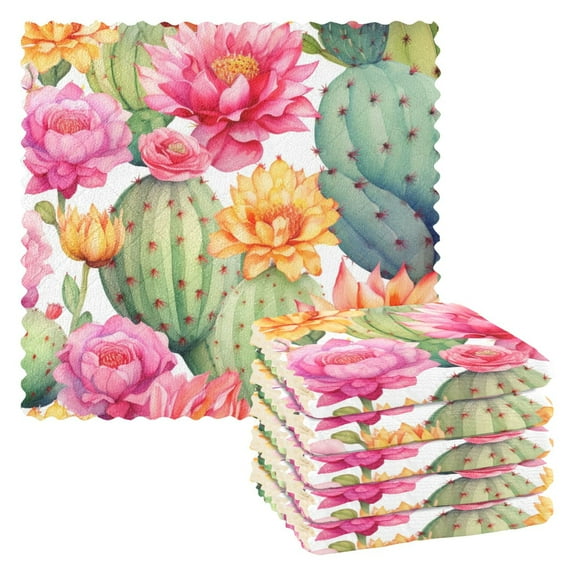 6 Packs Watercolor Cactus and Flowers Kitchen Dish Towels Soft Absorbent Dish Cloths 11"x11"