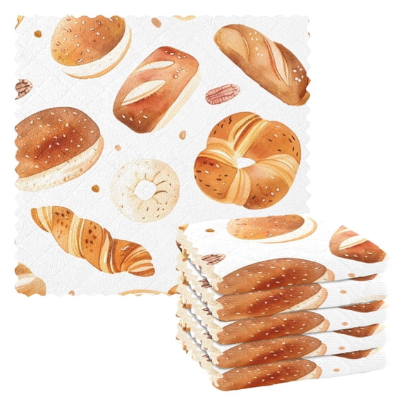 6 Packs Watercolor Cartoon Bread Kitchen Dish Towels Soft Absorbent Dish Cloths 11"x11"