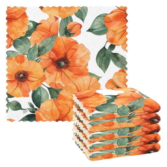 6 Packs Watercolor Orange Flowers Kitchen Dish Towels Soft Absorbent Dish Cloths 11"x11"