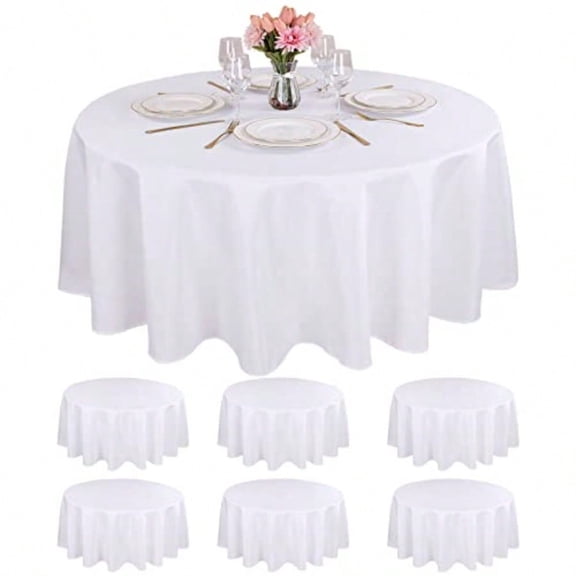 6 Packs White Round Table Cloths 90 Inch White Polyester Circle Bulk Linen Tablecloth Wrinkle Resistant Tablecloths Washable High Density Fabric Tablecovers for Wedding Camping Banquet Parties