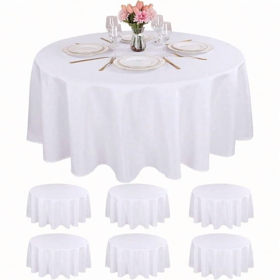 6 Packs White Round Table Cloths 90 Inch White Polyester Circle Bulk Linen Tablecloth Wrinkle Resistant Tablecloths Washable High Density Fabric Tablecovers for Wedding Camping Banquet Parties