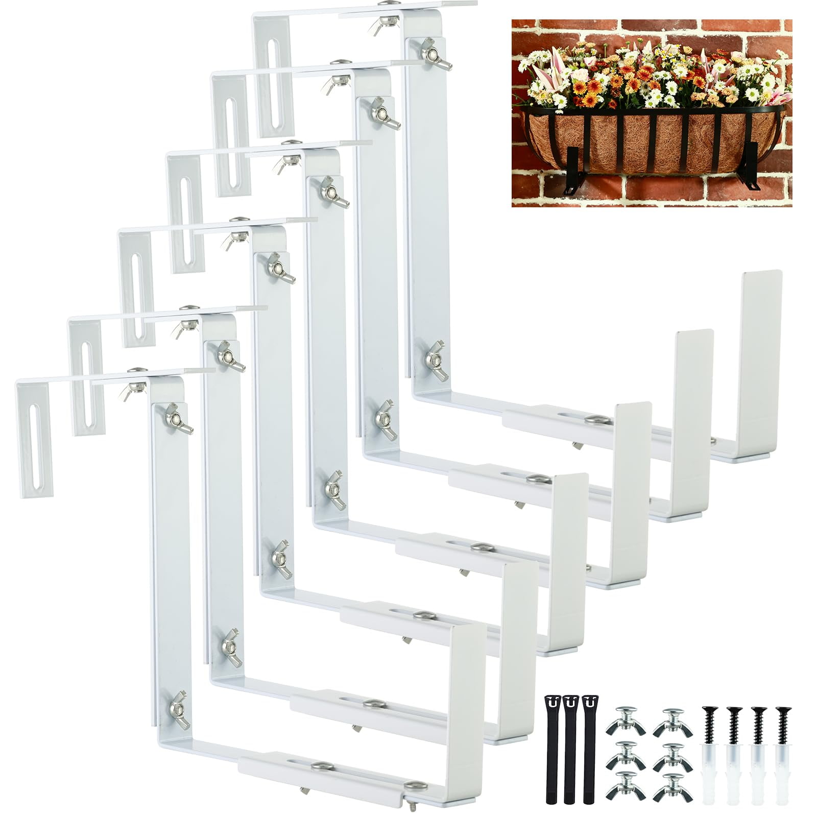 Window Box Brackets VIVIKEN Planter Box Brackets, Adjustable Flower Box ...