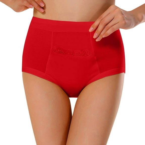 6 Packs Womens Period Underwear Menstrual Pocket Pocket High Waist Anti Leakage Briefs Panties for Women L Red
