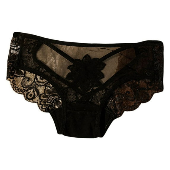 6 Packs Womens Underwear Cut Out Lace Low Rise Lift Traceless Pure Briefs Panties for Women One Size Black