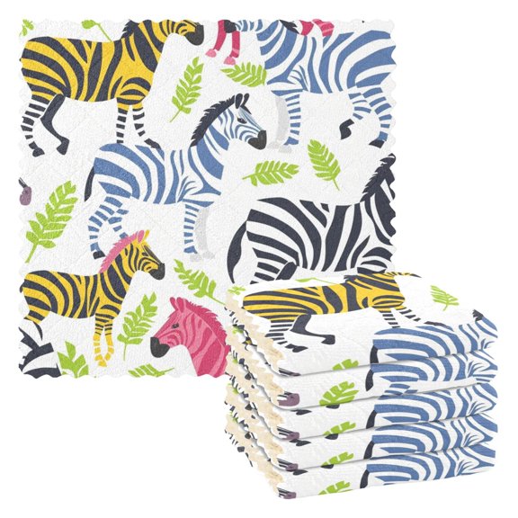 6 Packs Zebras Outline and Leaf Kitchen Dish Towels Soft Absorbent Dish Cloths 11"x11"
