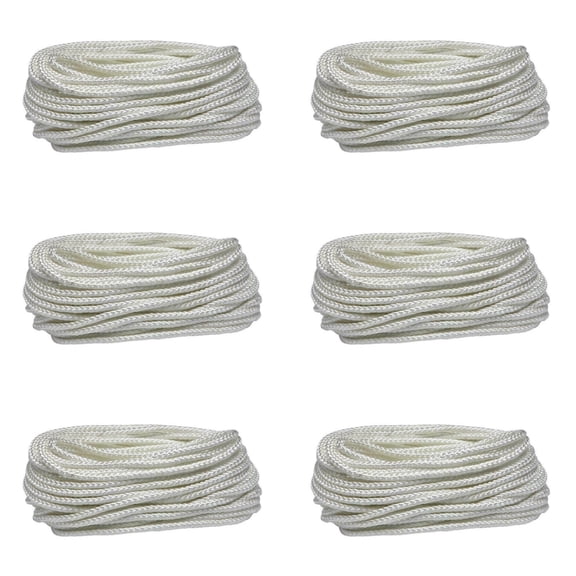 6 Packs of 1/4in X 50ft Nylon Rope White 372LBS Break Strength 124LBS WLL