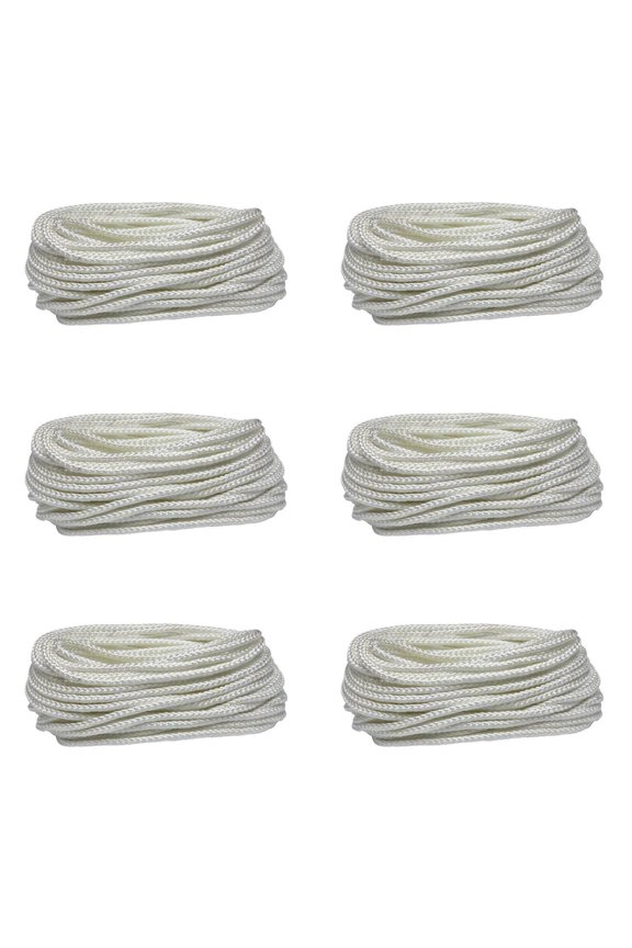 6 Packs of 1/4in X 50ft Nylon Rope White 372LBS Break Strength 124LBS WLL