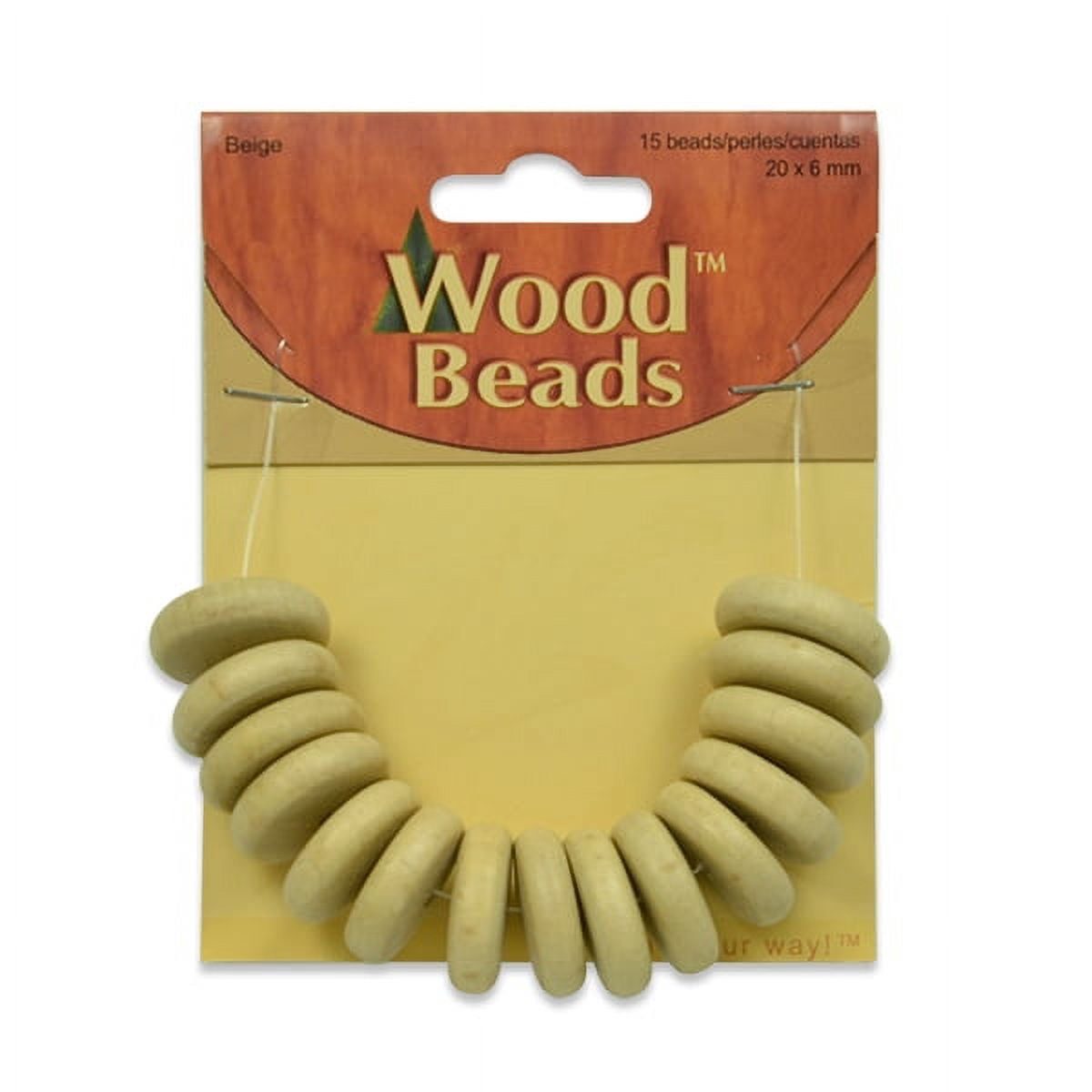 6 Packs of Button Wood Beads - Beige - 20mm x 6mm - 15 pcs. - Walmart.com