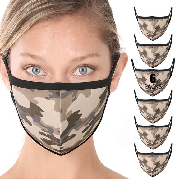 6 Packs of Camouflage Print Fashion Washable Adults Unisex One Size Face Covering Mask - Dusty Camouflage (6 Packs)