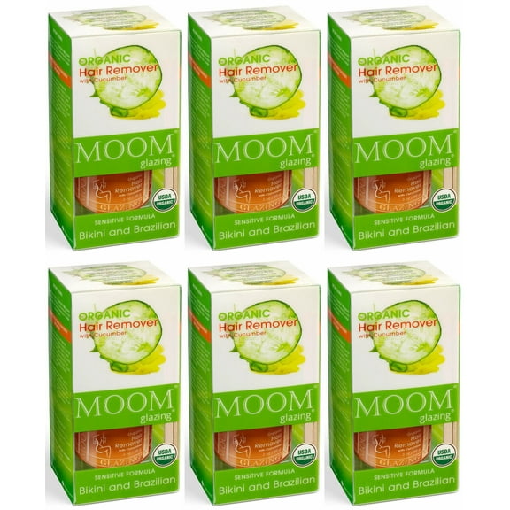 6 Packs of MOOM Women Organic Sugar Body & Bikini Waxing Kit W/Cucumber & Green Tea, 3 Oz Each