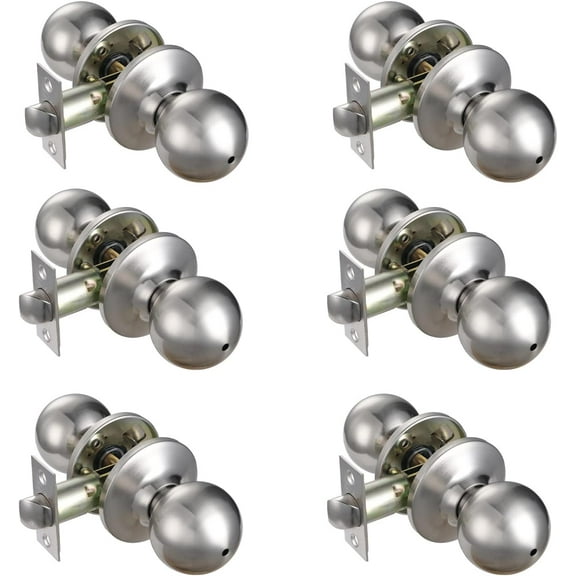 6 Packs of Privacy Door Knobs, Keyless Knobs with Lock for Bathroom and Bedroom, Left&Right Handed, Satin Nickel Finished