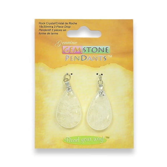6 Packs of Rock Crystal Drop Pendants - 18x30mm - 2 pcs.