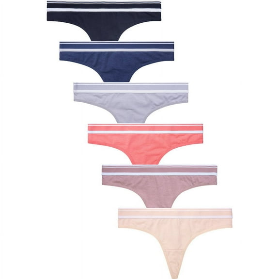 6 Packs of SOFRA Women's Cotton Thong Low Rise Wide Band Underwear Sexy Panty - Style#7