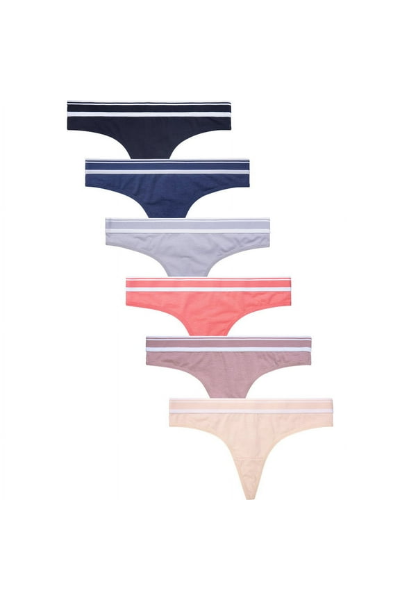6 Packs of SOFRA Women's Cotton Thong Low Rise Wide Band Underwear Sexy Panty - Style#7
