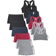 6 Packs of Sofra Girls Seamless Sports Boyshorts Panty and Training Bra Sets (Style#1)