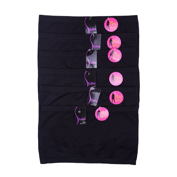 6 Packs of Sofra Women's Plus Size Seamless Strapless Off Shoulder Bandeau Tube Bra Tops w/ No Pad
