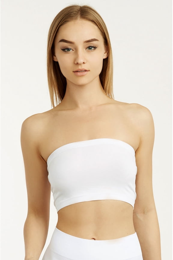 6 Packs of Sofra Women's Regular Size Seamless Strapless Off Shoulder Bandeau Tube Bra Tops w/ No Pad