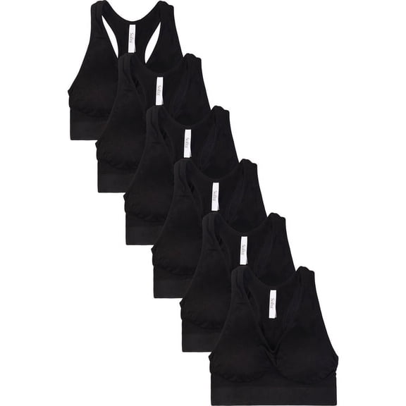 6 Packs of Sofra Women's Seamless Onesize Workout Fitness Gym Black Racerback Sports Bra (Style# 19)