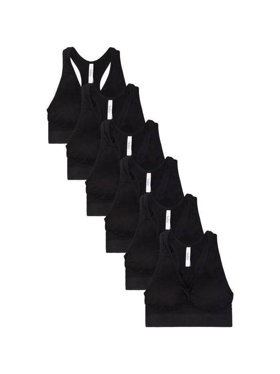 6 Packs of Sofra Women's Seamless Onesize Workout Fitness Gym Black Racerback Sports Bra (Style# 19)