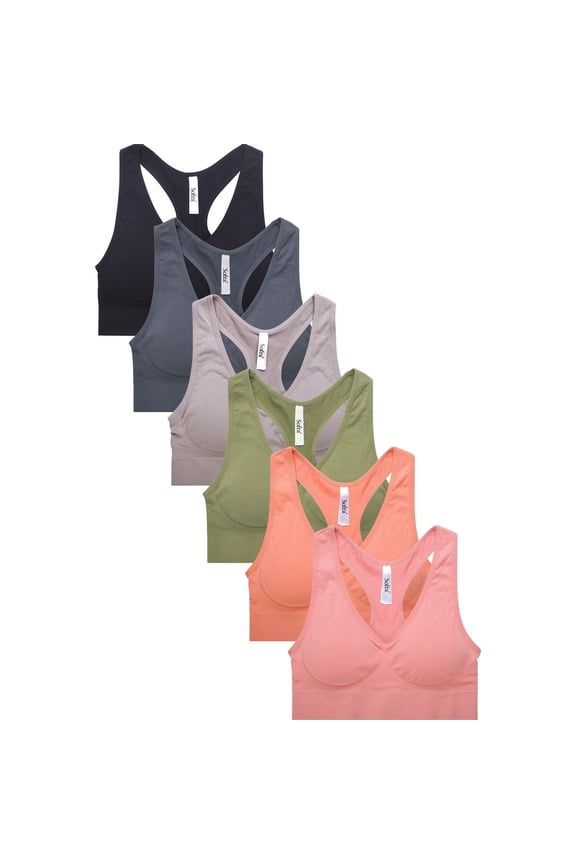 6 Packs of Sofra Women's Seamless Onesize Workout Fitness Gym Racerback Sports Bra (Style# 2)